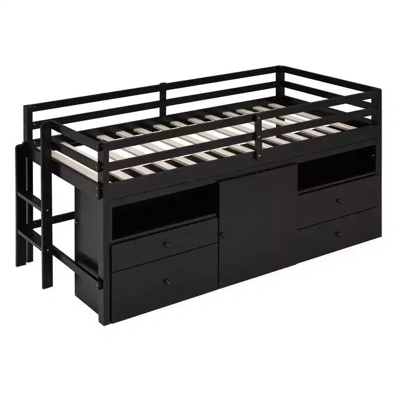 Whisen 81.8L x 40.8W Modern Design Twin Size Loft Bed with 4 Drawers, Underneath Cabinet and Shelves