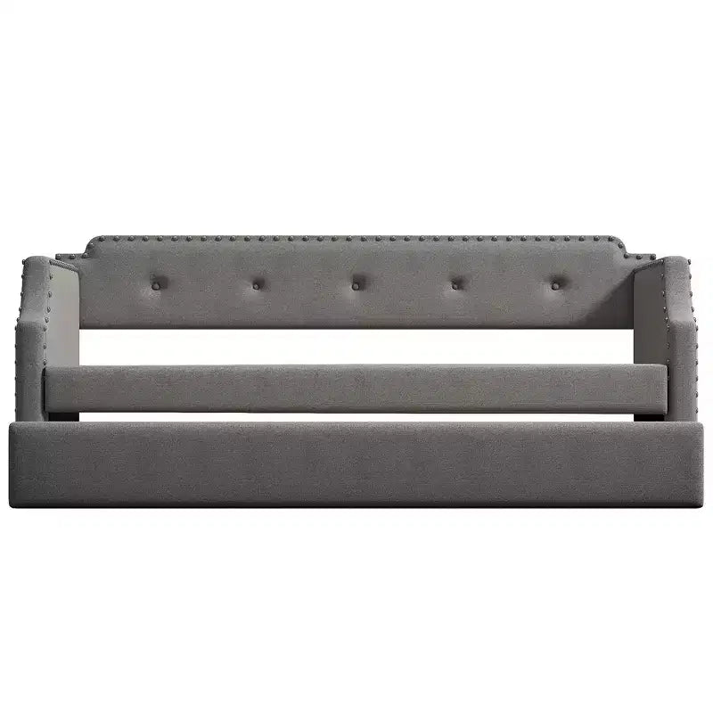 Whisen Twin Size Upholstered Daybed with Trundle, Wood Slat Support, Upholstered Frame Sofa Bed