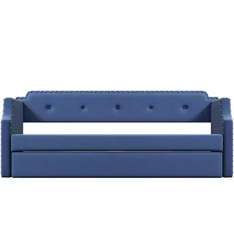 Whisen Twin Size Upholstered Daybed with Trundle, Wood Slat Support, Upholstered Frame Sofa Bed