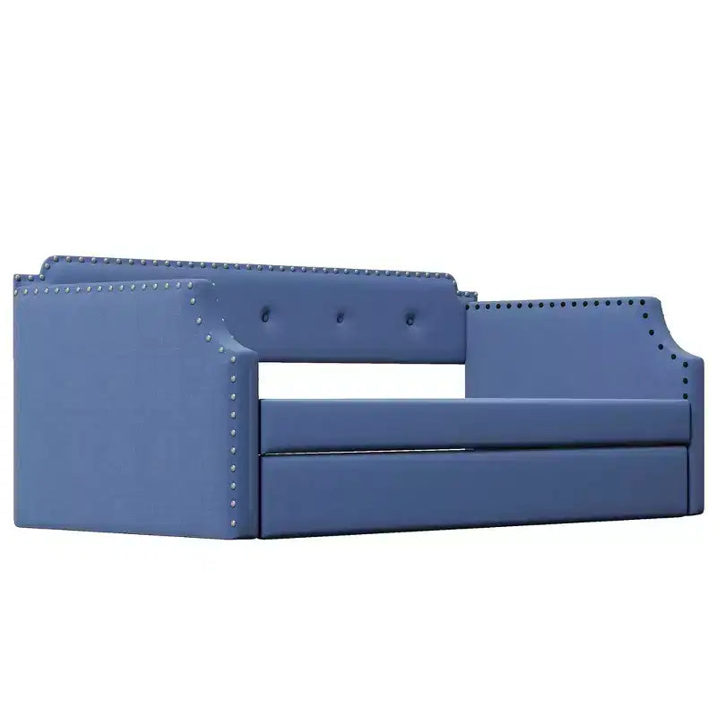 Whisen Twin Size Upholstered Daybed with Trundle, Wood Slat Support, Upholstered Frame Sofa Bed