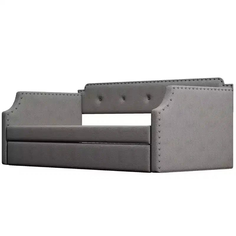 Whisen Twin Size Upholstered Daybed with Trundle, Wood Slat Support, Upholstered Frame Sofa Bed