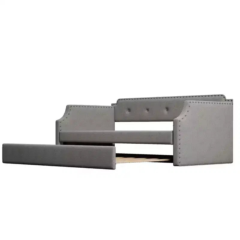 Whisen Twin Size Upholstered Daybed with Trundle, Wood Slat Support, Upholstered Frame Sofa Bed