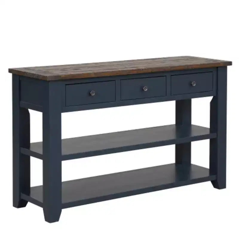Robust Pine Wood Console Table, Contemporary Entry & Sofa-End Table with Three Drawers and Two Shelves, Simple Assembly