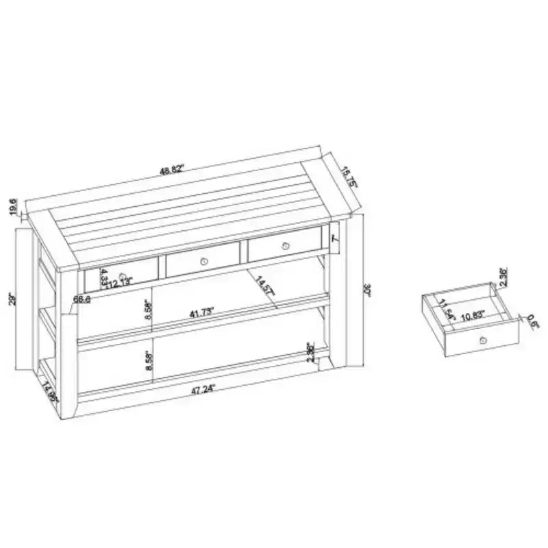 Robust Pine Wood Console Table, Contemporary Entry & Sofa-End Table with Three Drawers and Two Shelves, Simple Assembly
