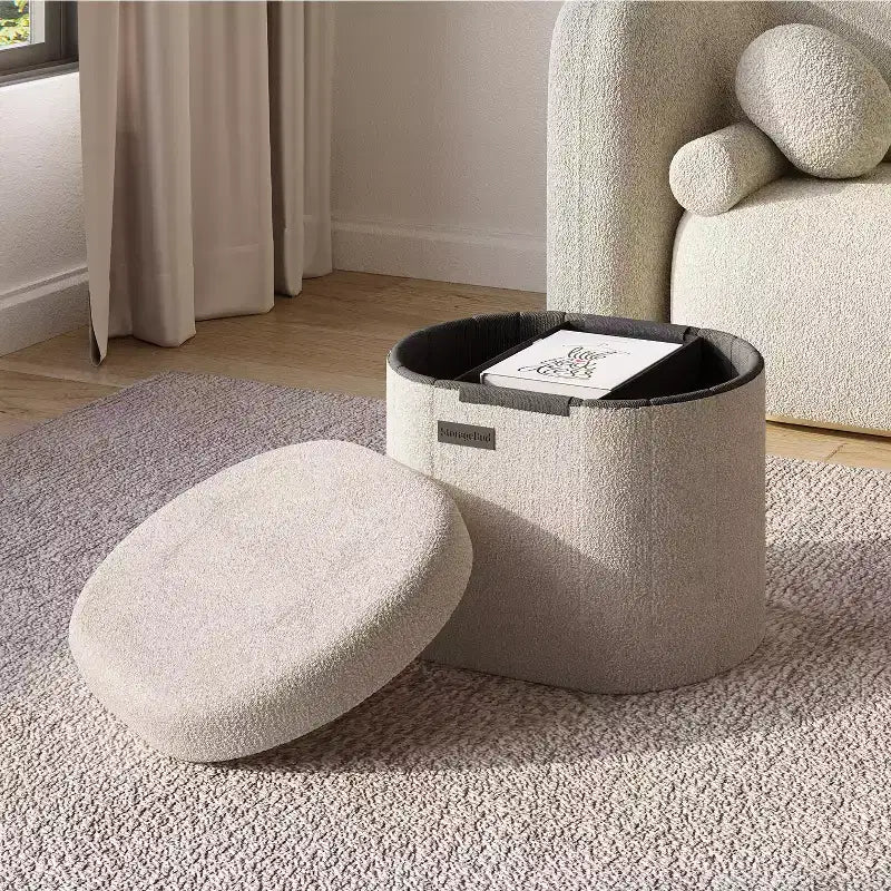 StorageBud Storage Bench for Bedroom End of Bed, Boucle Oval Storage, Large Storage Ottoman Bench, Entryway Bench with Storage