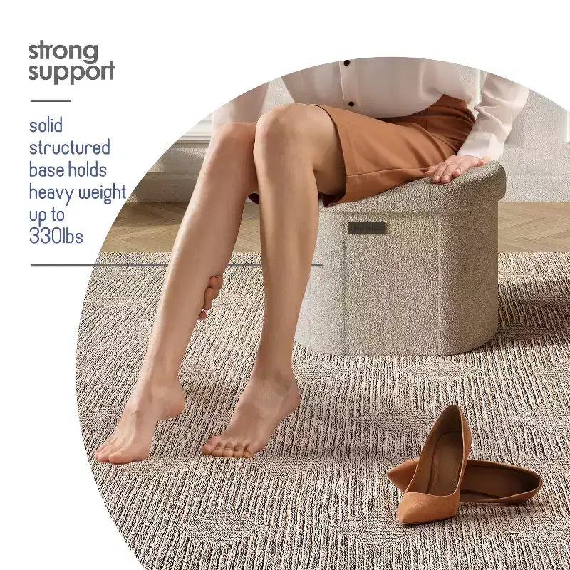 StorageBud Storage Bench for Bedroom End of Bed, Boucle Oval Storage, Large Storage Ottoman Bench, Entryway Bench with Storage