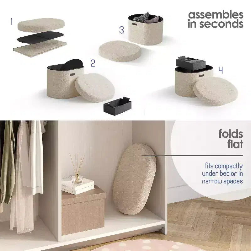 StorageBud Storage Bench for Bedroom End of Bed, Boucle Oval Storage, Large Storage Ottoman Bench, Entryway Bench with Storage