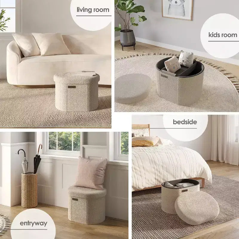 StorageBud Storage Bench for Bedroom End of Bed, Boucle Oval Storage, Large Storage Ottoman Bench, Entryway Bench with Storage