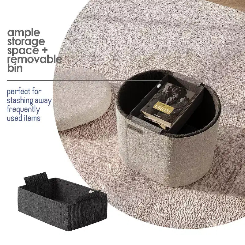 StorageBud Storage Bench for Bedroom End of Bed, Boucle Oval Storage, Large Storage Ottoman Bench, Entryway Bench with Storage