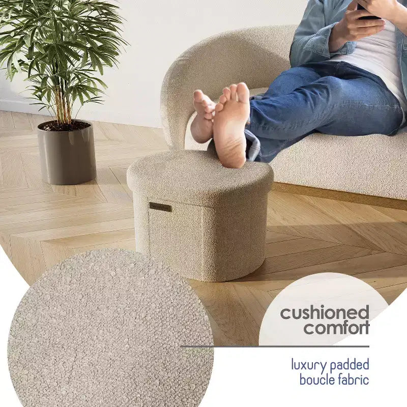 StorageBud Storage Bench for Bedroom End of Bed, Boucle Oval Storage, Large Storage Ottoman Bench, Entryway Bench with Storage
