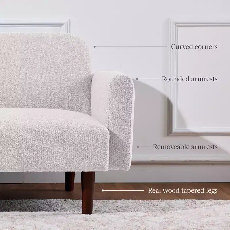 Best Choice Products Curved Convertible Futon, Boucle Fabric Split-Back Sleeper Bed