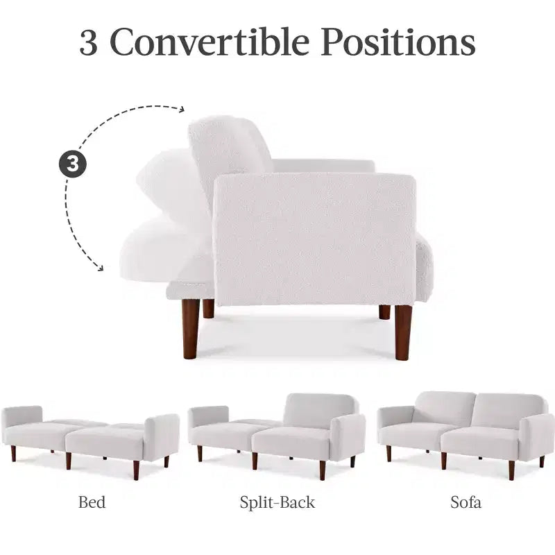 Best Choice Products Curved Convertible Futon, Boucle Fabric Split-Back Sleeper Bed