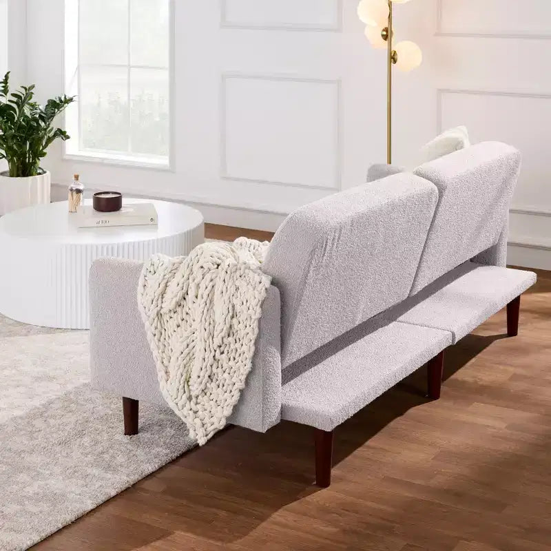 Best Choice Products Curved Convertible Futon, Boucle Fabric Split-Back Sleeper Bed