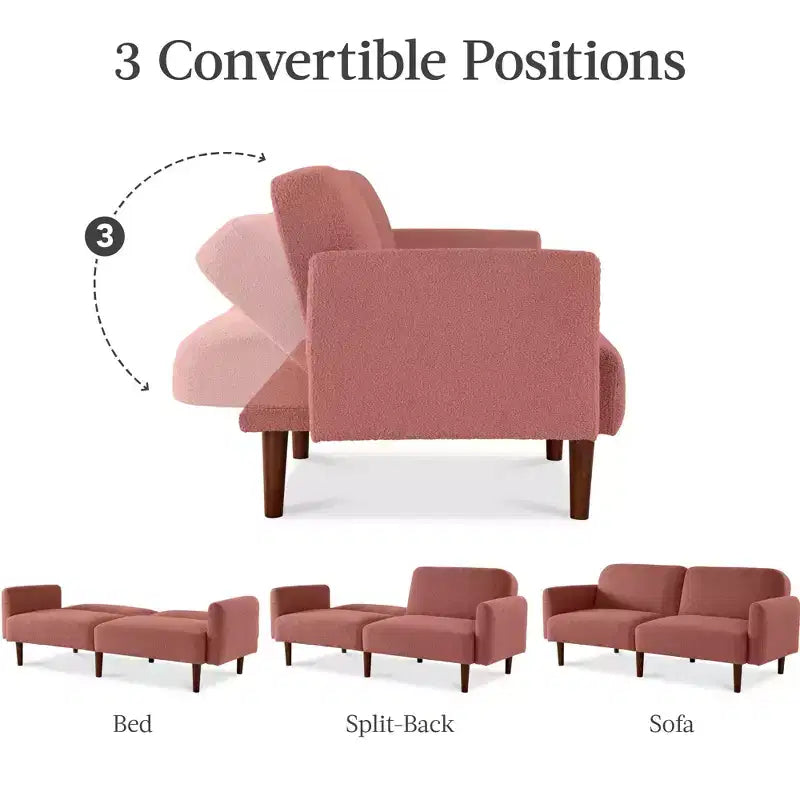 Best Choice Products Curved Convertible Futon, Boucle Fabric Split-Back Sleeper Bed