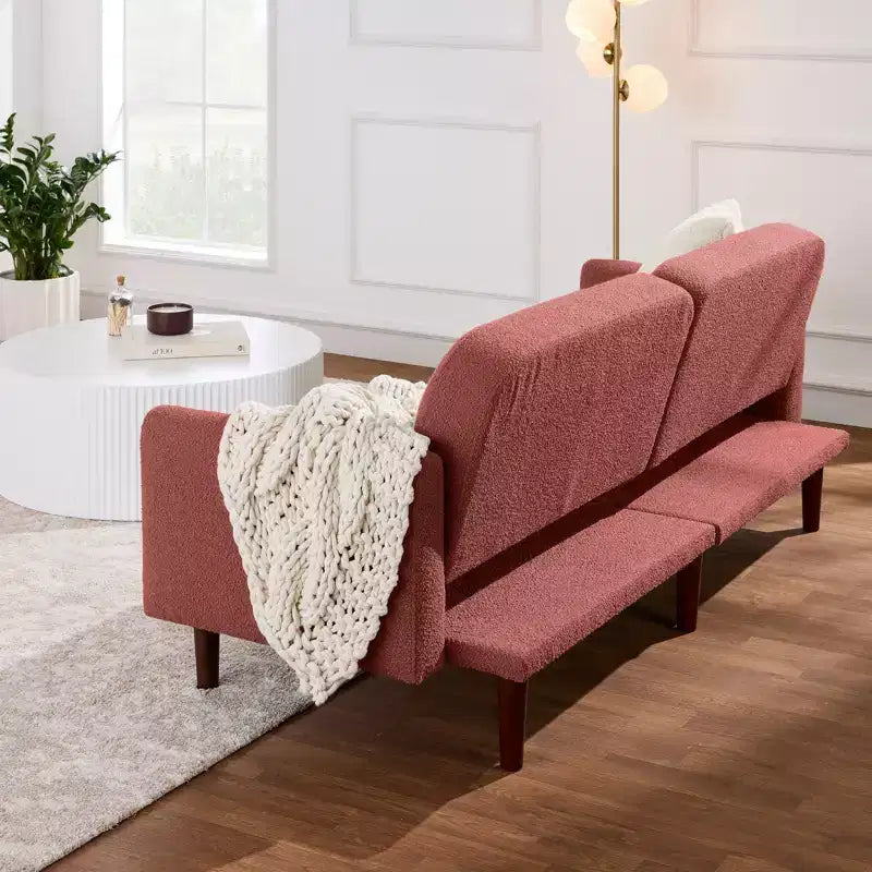 Best Choice Products Curved Convertible Futon, Boucle Fabric Split-Back Sleeper Bed