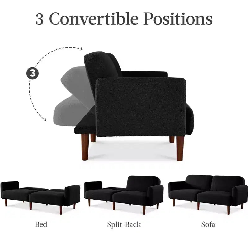 Best Choice Products Curved Convertible Futon, Boucle Fabric Split-Back Sleeper Bed