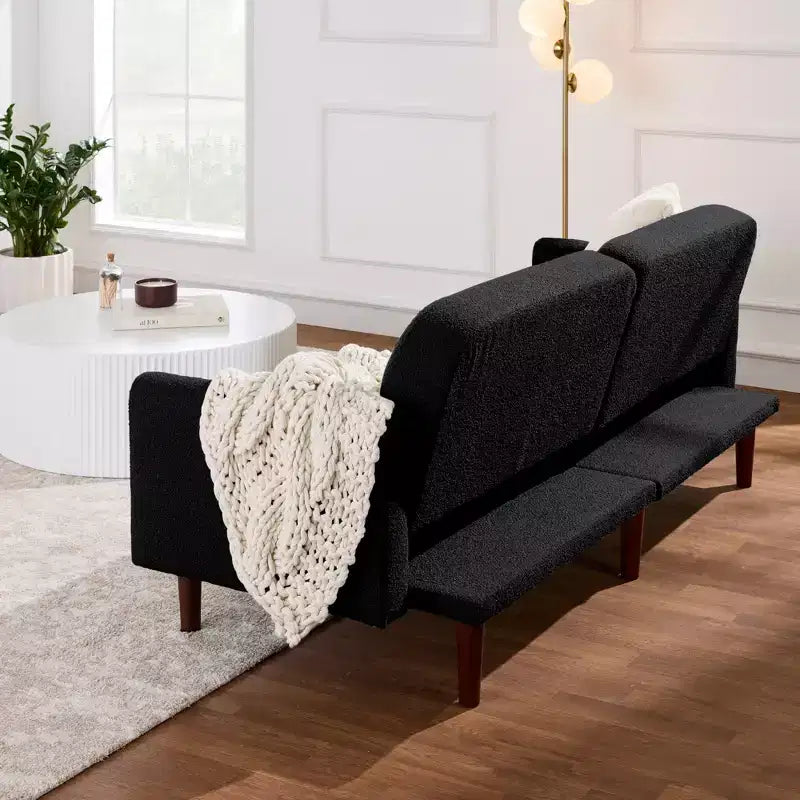 Best Choice Products Curved Convertible Futon, Boucle Fabric Split-Back Sleeper Bed