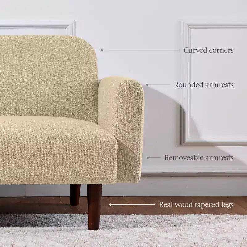 Best Choice Products Curved Convertible Futon, Boucle Fabric Split-Back Sleeper Bed