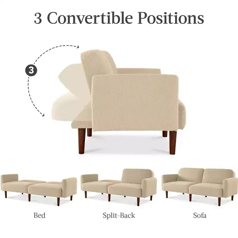 Best Choice Products Curved Convertible Futon, Boucle Fabric Split-Back Sleeper Bed