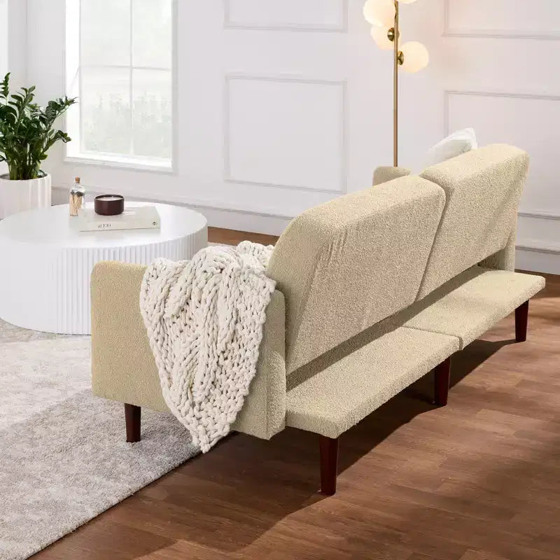 Best Choice Products Curved Convertible Futon, Boucle Fabric Split-Back Sleeper Bed