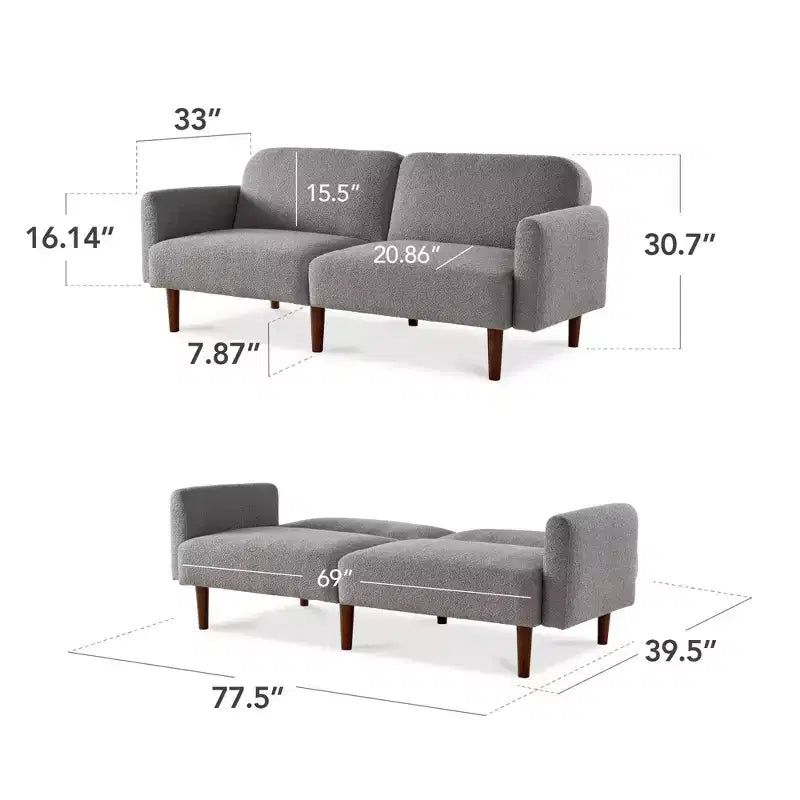 Best Choice Products Curved Convertible Futon, Boucle Fabric Split-Back Sleeper Bed