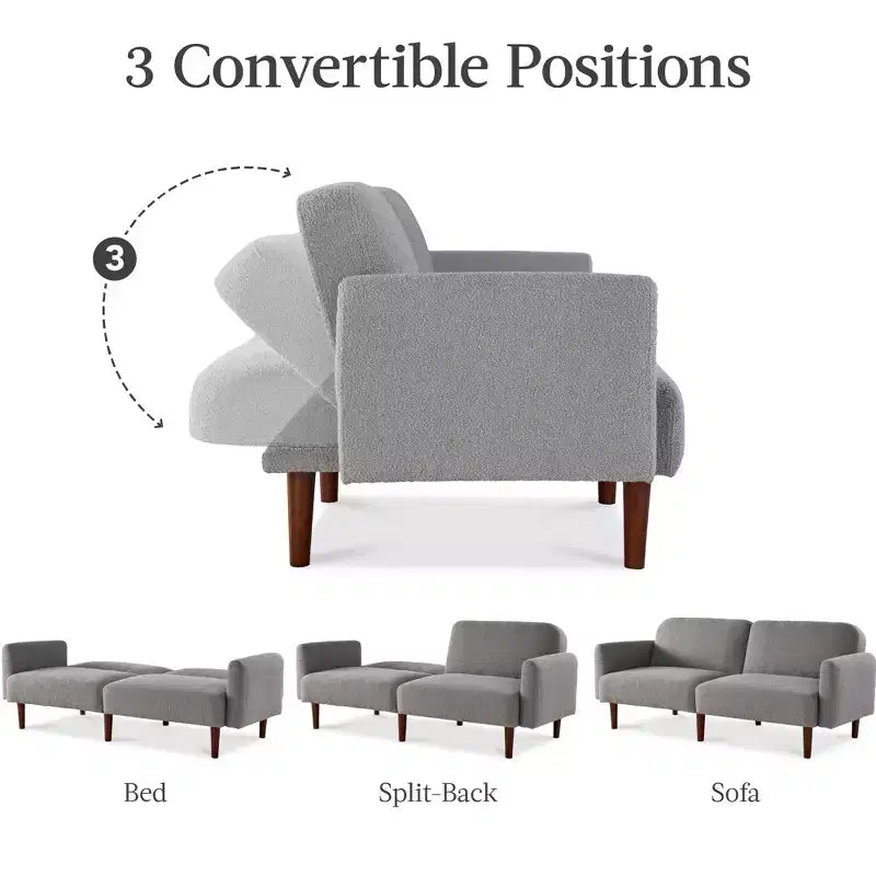 Best Choice Products Curved Convertible Futon, Boucle Fabric Split-Back Sleeper Bed
