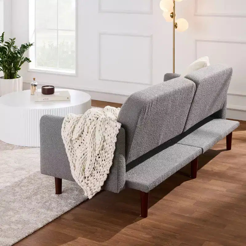 Best Choice Products Curved Convertible Futon, Boucle Fabric Split-Back Sleeper Bed