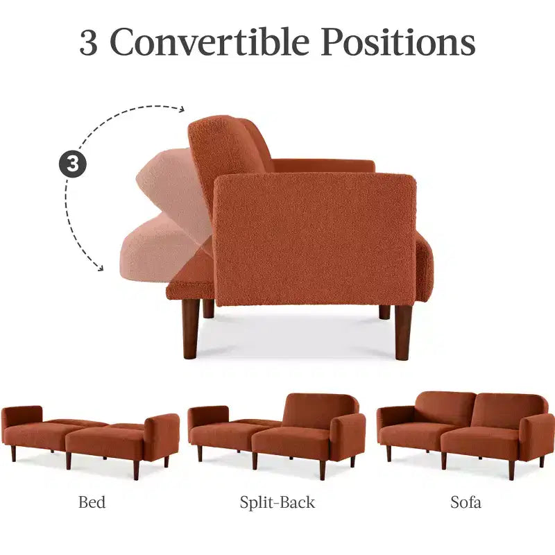 Best Choice Products Curved Convertible Futon, Boucle Fabric Split-Back Sleeper Bed