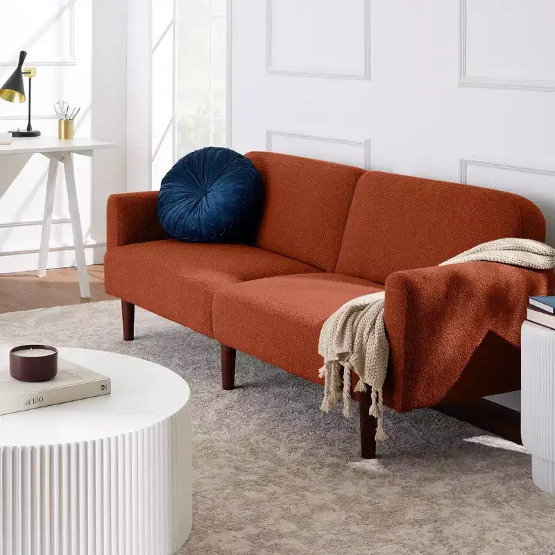 Best Choice Products Curved Convertible Futon, Boucle Fabric Split-Back Sleeper Bed