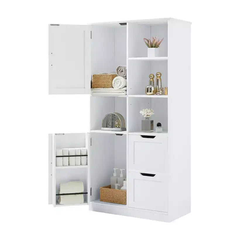 Whisen White Bathroom Storage Cabinet, Freestanding Style Cabinet with Multiple Storage Space and Open Shelf
