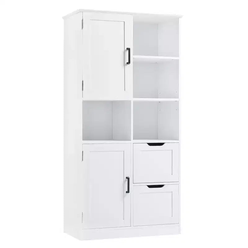 Whisen White Bathroom Storage Cabinet, Freestanding Style Cabinet with Multiple Storage Space and Open Shelf