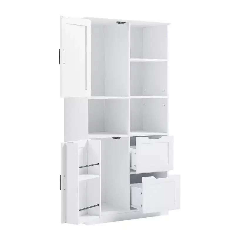 Whisen White Bathroom Storage Cabinet, Freestanding Style Cabinet with Multiple Storage Space and Open Shelf