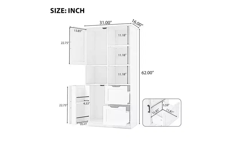 Whisen White Bathroom Storage Cabinet, Freestanding Style Cabinet with Multiple Storage Space and Open Shelf