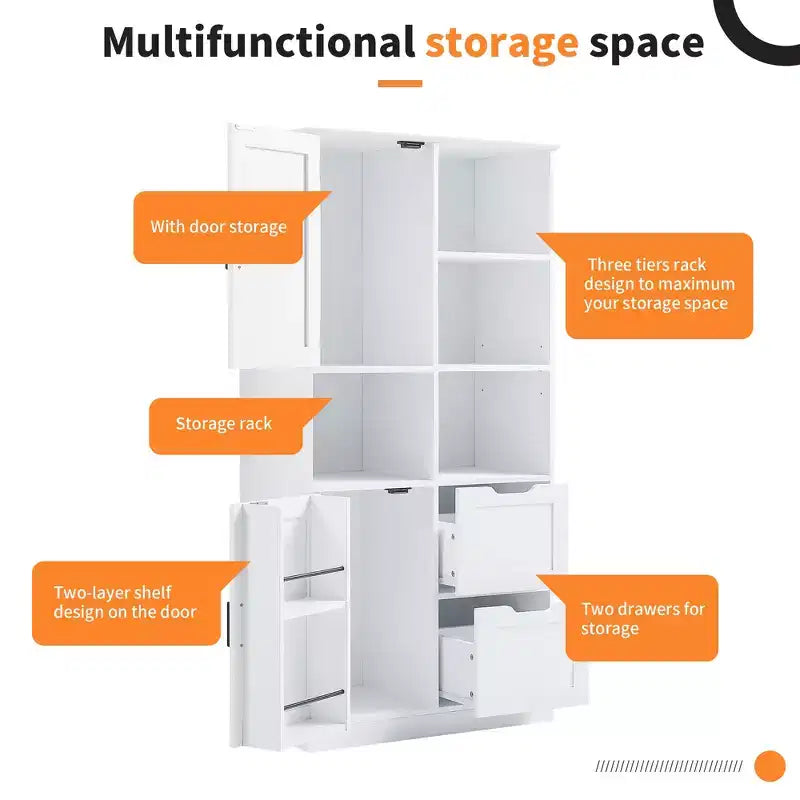 Whisen White Bathroom Storage Cabinet, Freestanding Style Cabinet with Multiple Storage Space and Open Shelf