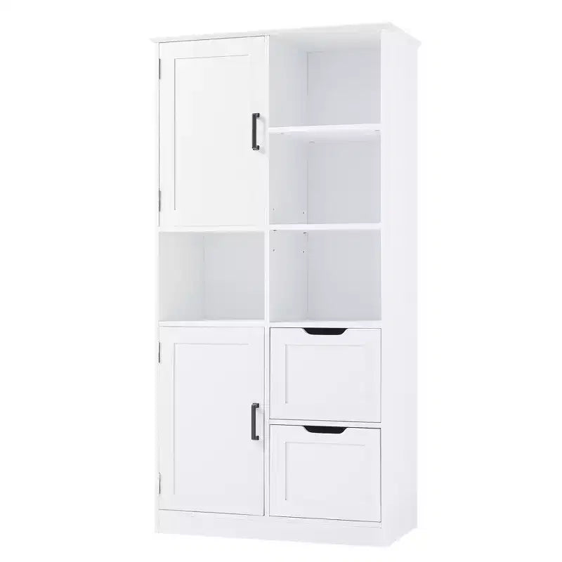 Whisen White Bathroom Storage Cabinet, Freestanding Style Cabinet with Multiple Storage Space and Open Shelf