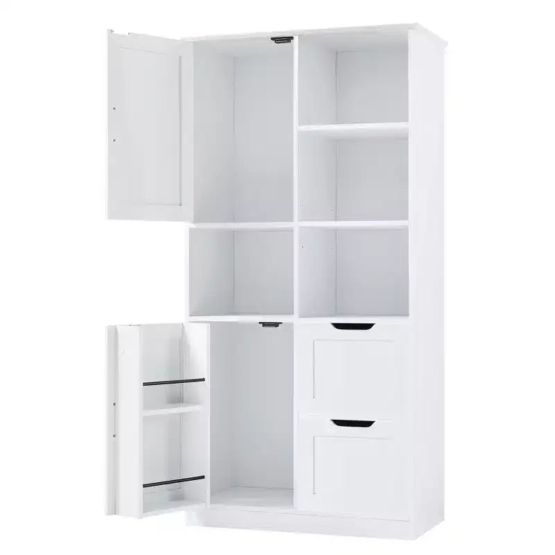 Whisen White Bathroom Storage Cabinet, Freestanding Style Cabinet with Multiple Storage Space and Open Shelf