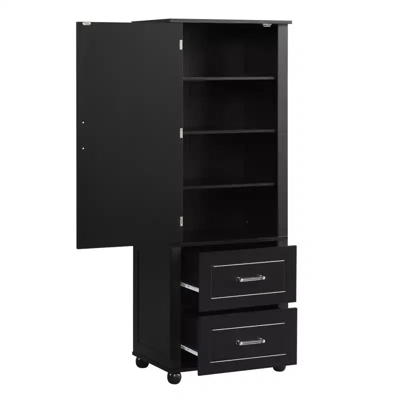 Whisen Tall Bathroom Storage Cabinet, Freestanding Storage Cabinet with Two Drawers and Adjustable Shelf