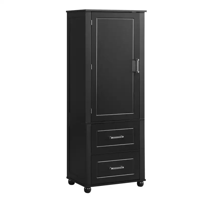 Whisen Tall Bathroom Storage Cabinet, Freestanding Storage Cabinet with Two Drawers and Adjustable Shelf
