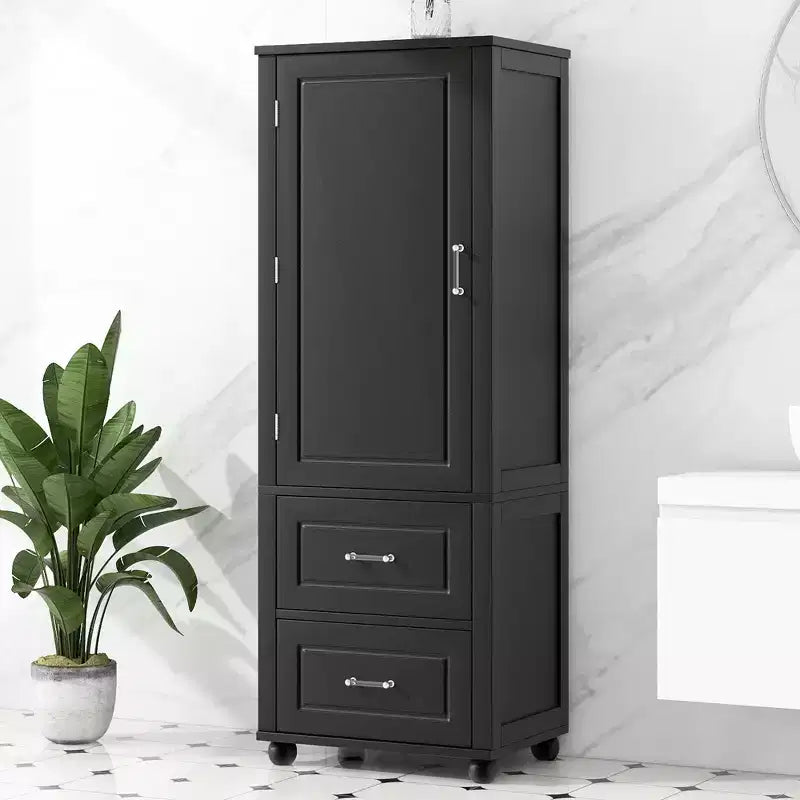 Whisen Tall Bathroom Storage Cabinet, Freestanding Storage Cabinet with Two Drawers and Adjustable Shelf
