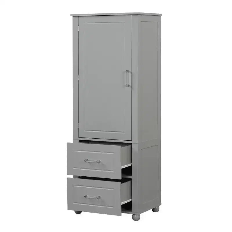 Whisen Tall Bathroom Storage Cabinet, Freestanding Storage Cabinet with Two Drawers and Adjustable Shelf