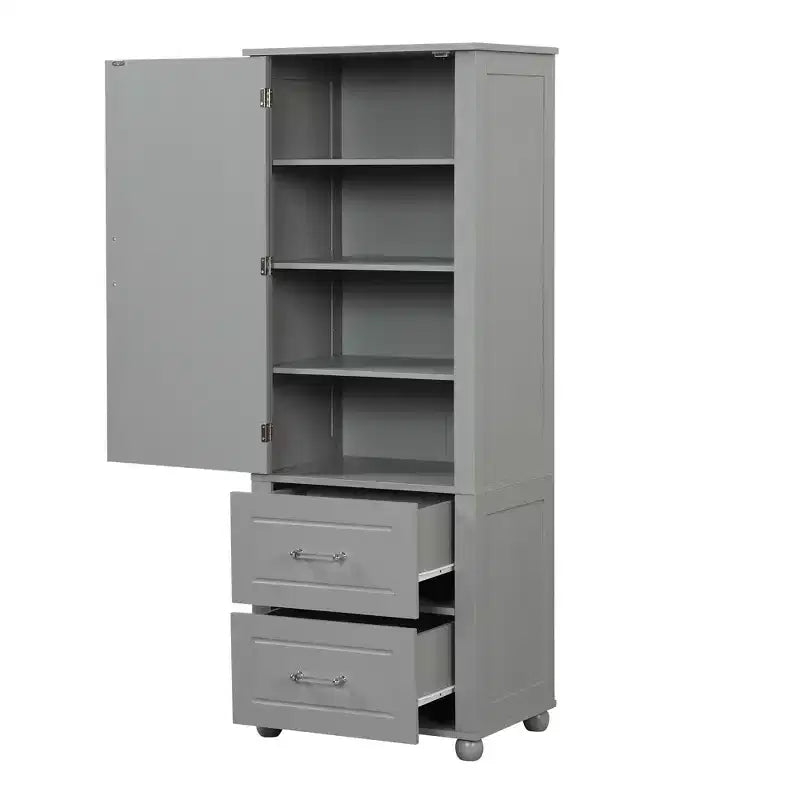 Whisen Tall Bathroom Storage Cabinet, Freestanding Storage Cabinet with Two Drawers and Adjustable Shelf
