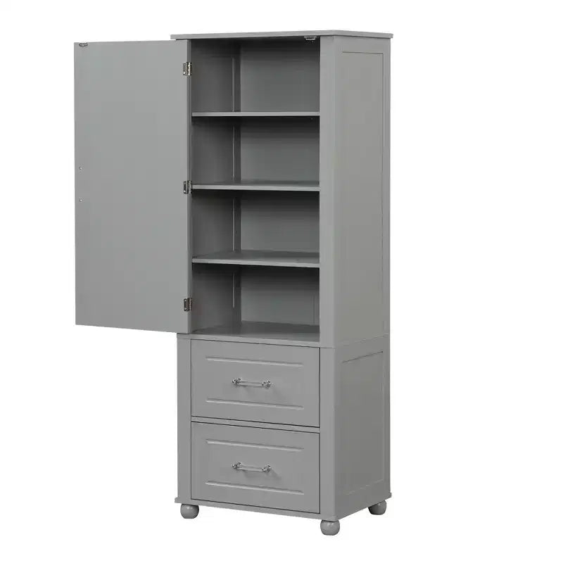 Whisen Tall Bathroom Storage Cabinet, Freestanding Storage Cabinet with Two Drawers and Adjustable Shelf