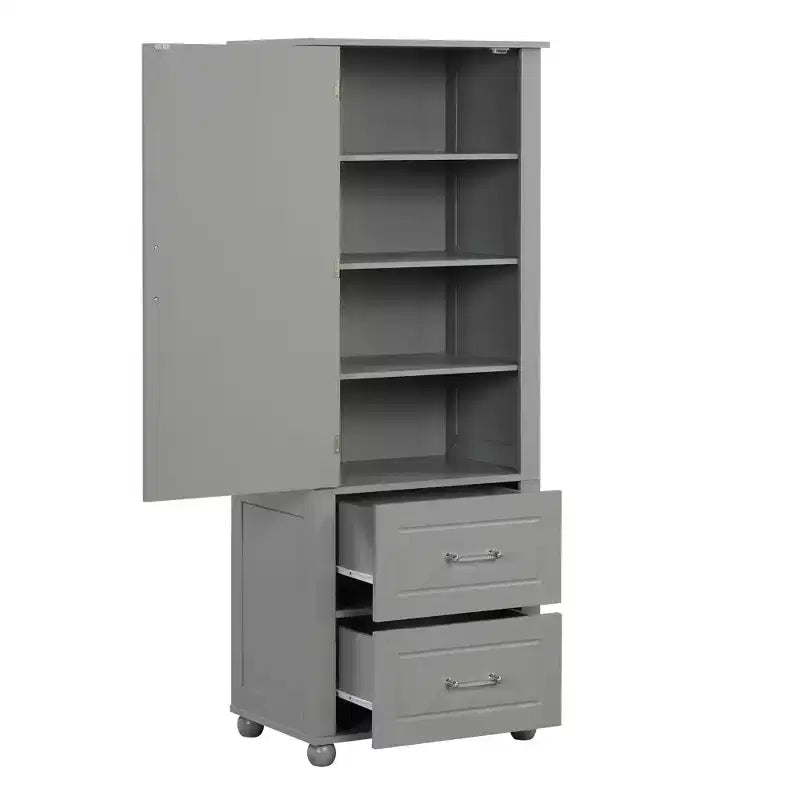Whisen Tall Bathroom Storage Cabinet, Freestanding Storage Cabinet with Two Drawers and Adjustable Shelf