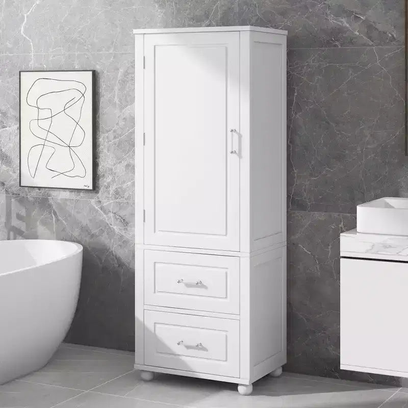 Whisen Tall Bathroom Storage Cabinet, Freestanding Storage Cabinet with Two Drawers and Adjustable Shelf