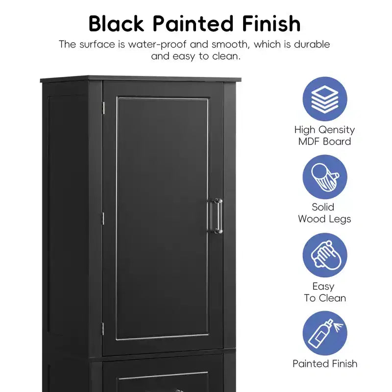 Whisen Tall Bathroom Storage Cabinet, Freestanding Storage Cabinet with Two Drawers and Adjustable Shelf