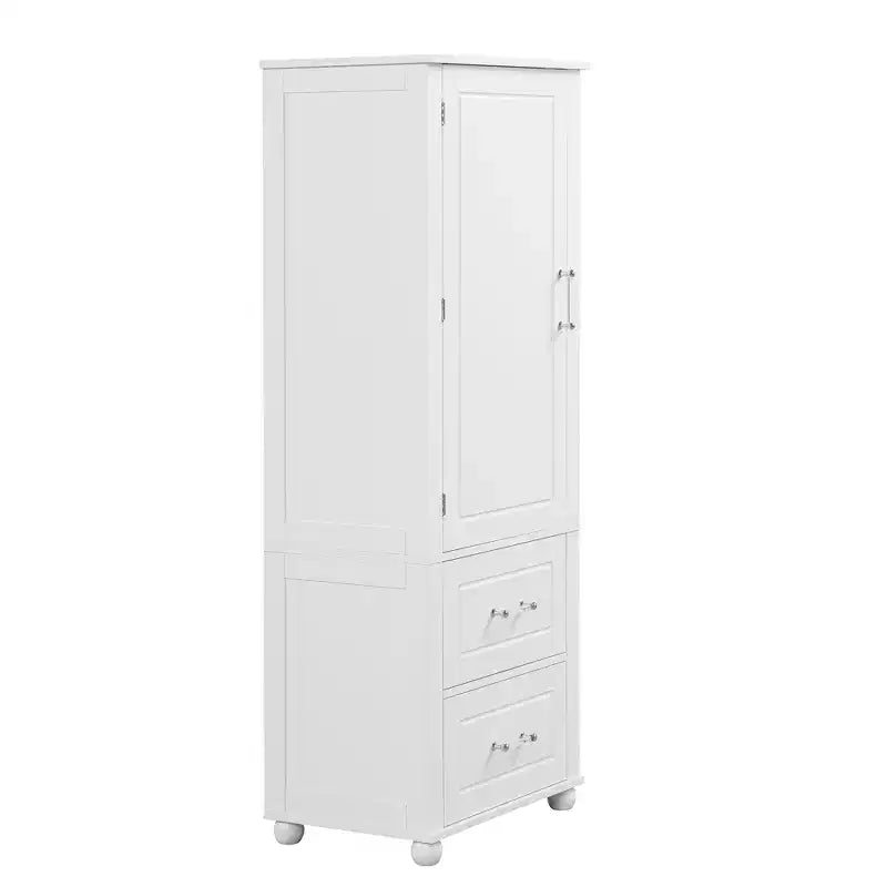 Whisen Tall Bathroom Storage Cabinet, Freestanding Storage Cabinet with Two Drawers and Adjustable Shelf