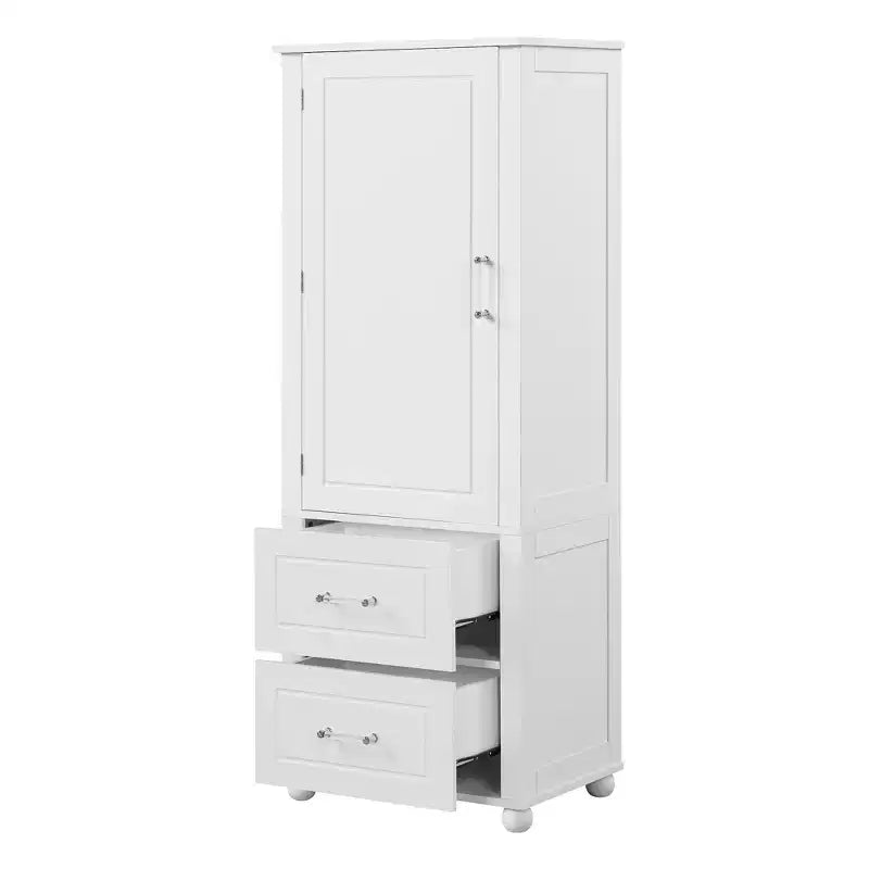 Whisen Tall Bathroom Storage Cabinet, Freestanding Storage Cabinet with Two Drawers and Adjustable Shelf