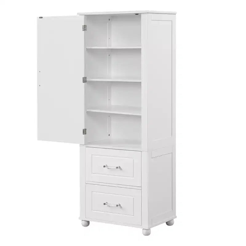 Whisen Tall Bathroom Storage Cabinet, Freestanding Storage Cabinet with Two Drawers and Adjustable Shelf