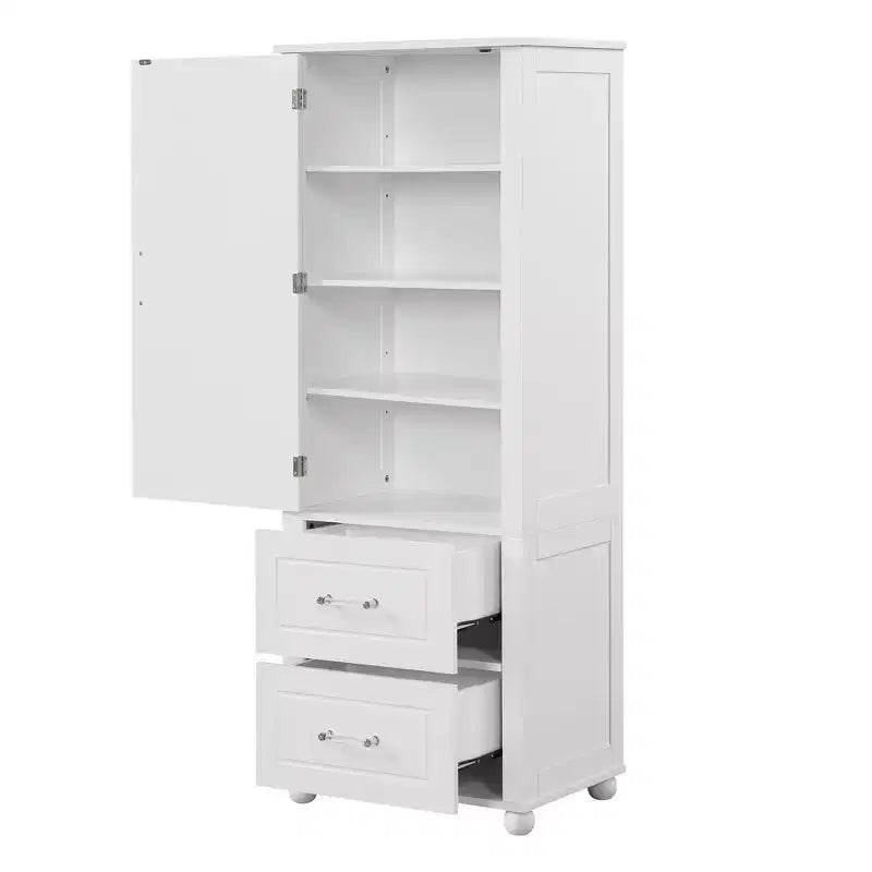 Whisen Tall Bathroom Storage Cabinet, Freestanding Storage Cabinet with Two Drawers and Adjustable Shelf