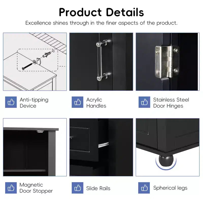 Whisen Tall Bathroom Storage Cabinet, Freestanding Storage Cabinet with Two Drawers and Adjustable Shelf